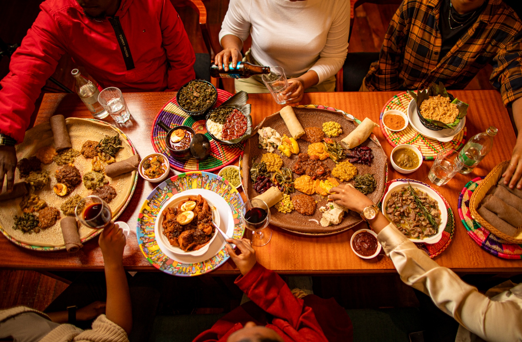 Ethiopian family gathering food in Seattle